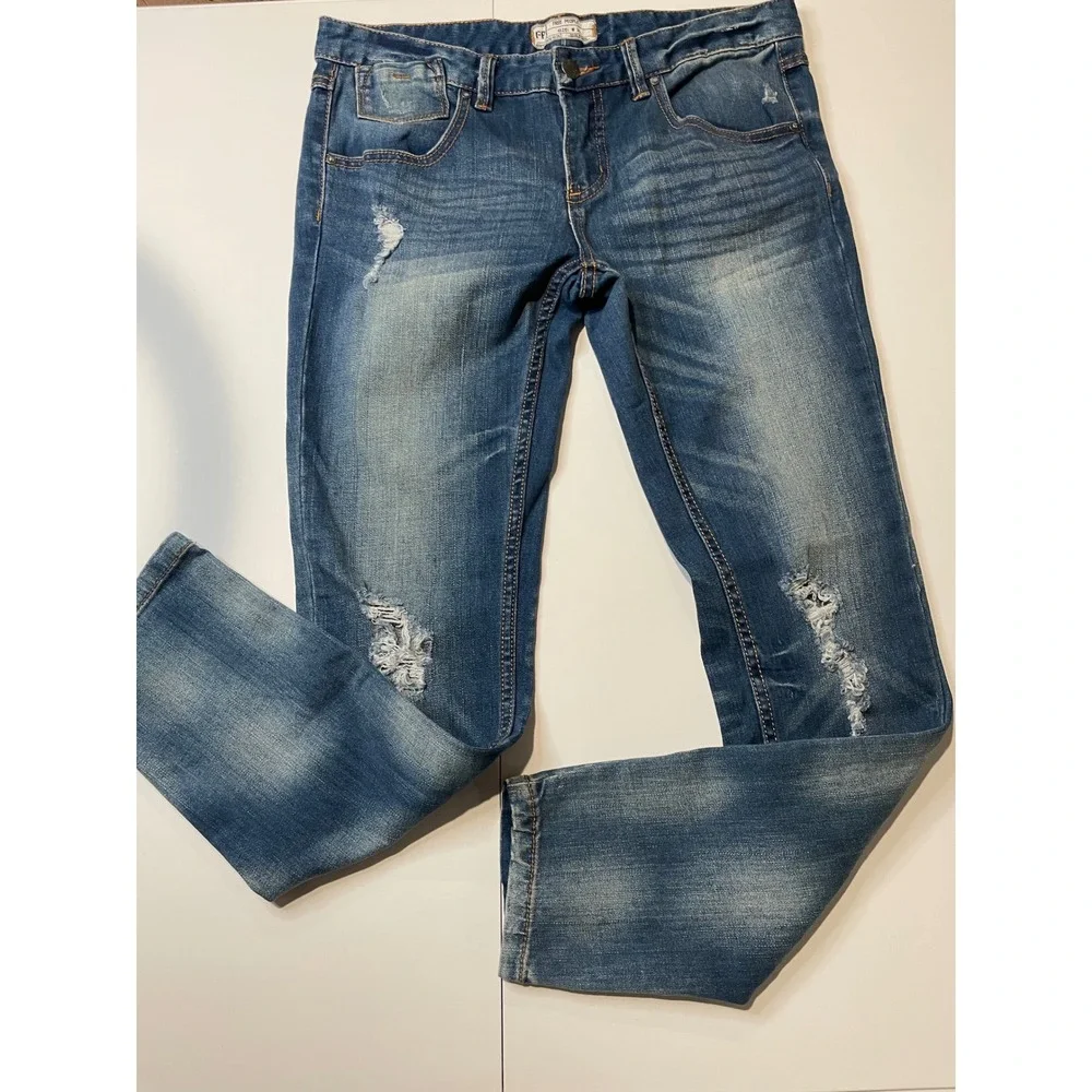 Free People Womens Distressed Skinny Jeans Blue Denim Low Rise Size 28